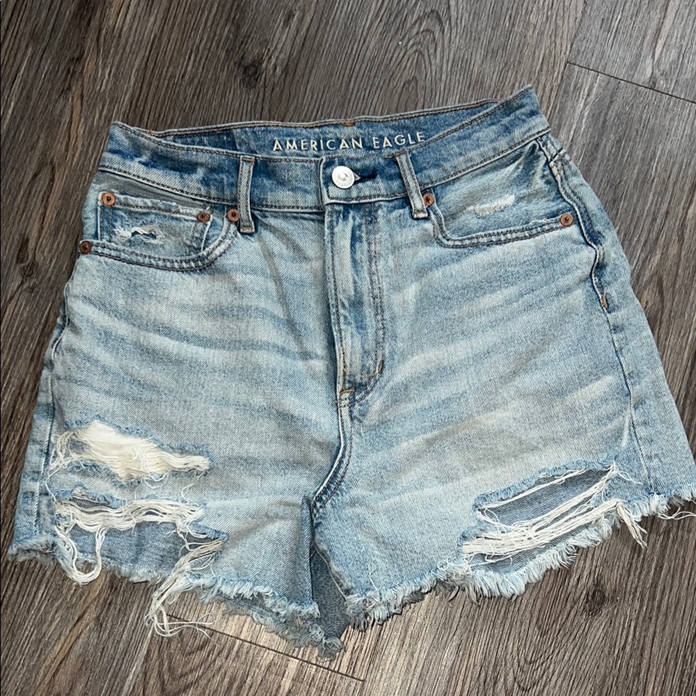 American Eagle Outfitters Blue Jean Shorts Distressed High-Waisted
